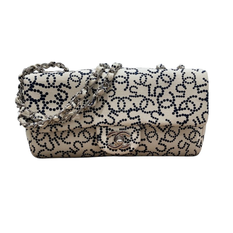 CHANEL 香奈兒 NO.5 CANVAS FLAP BAG 翻蓋包23 帆布 白色 銀色-0