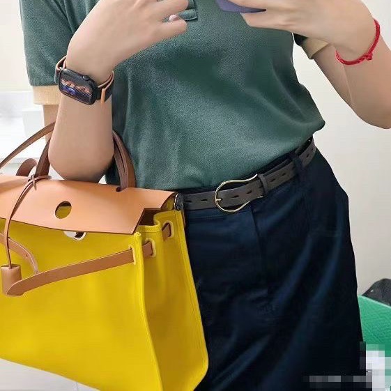 HERMES herbag 31 肩背包檸檬黃銀扣31*24*10 98新皮牌鑰匙鎖-0