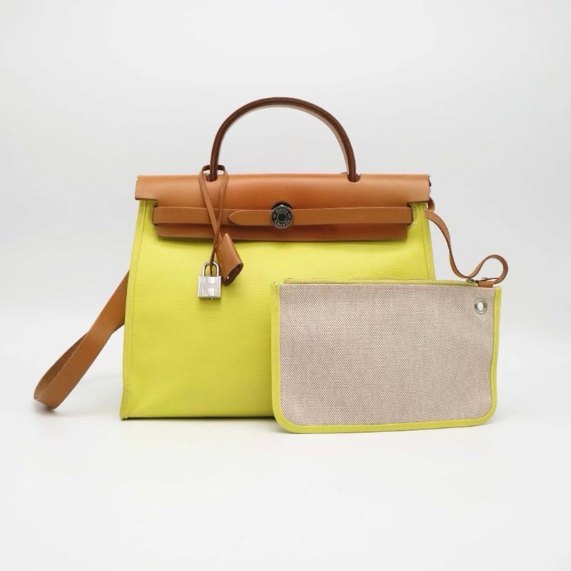 HERMES herbag 31 肩背包檸檬黃銀扣31*24*10 98新皮牌鑰匙鎖-2