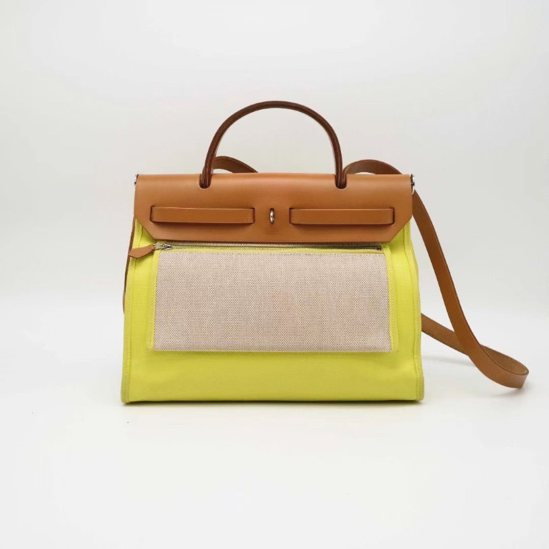 HERMES herbag 31 肩背包檸檬黃銀扣31*24*10 98新皮牌鑰匙鎖-7