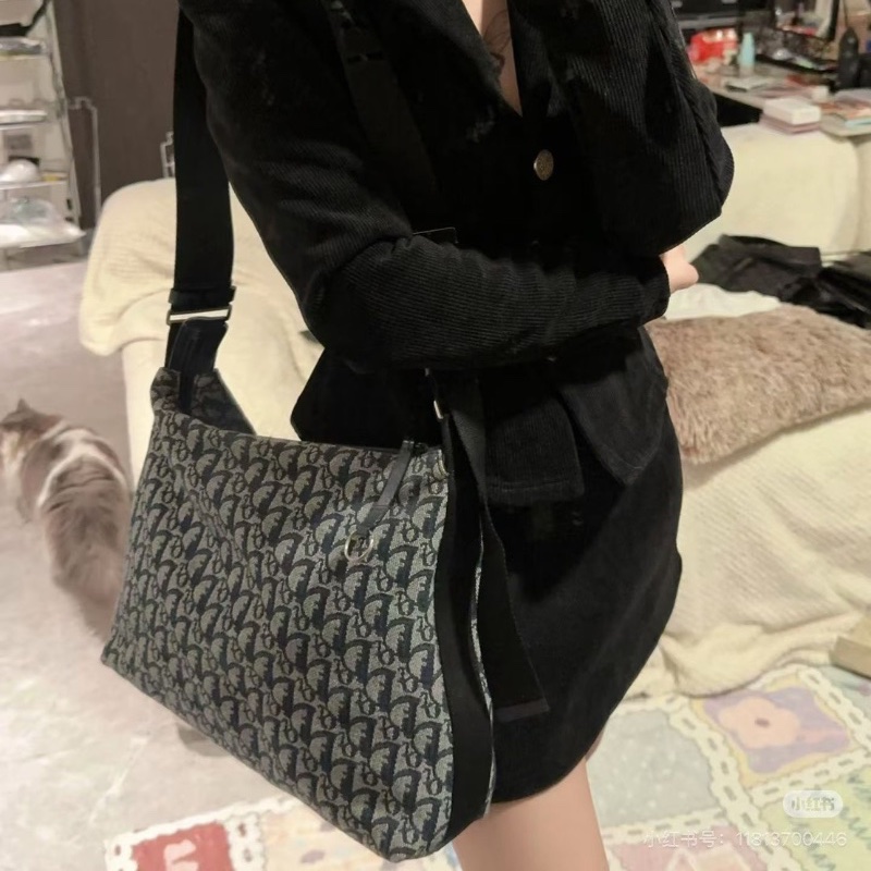 Dior藍黑色老花流浪托特斜背包35*30 98新配件塵袋-0