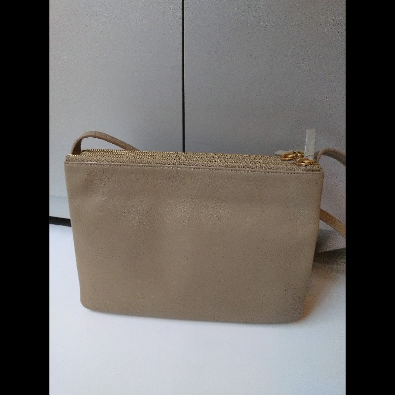 Celine 灰駝皮三層拉鍊斜背包-1