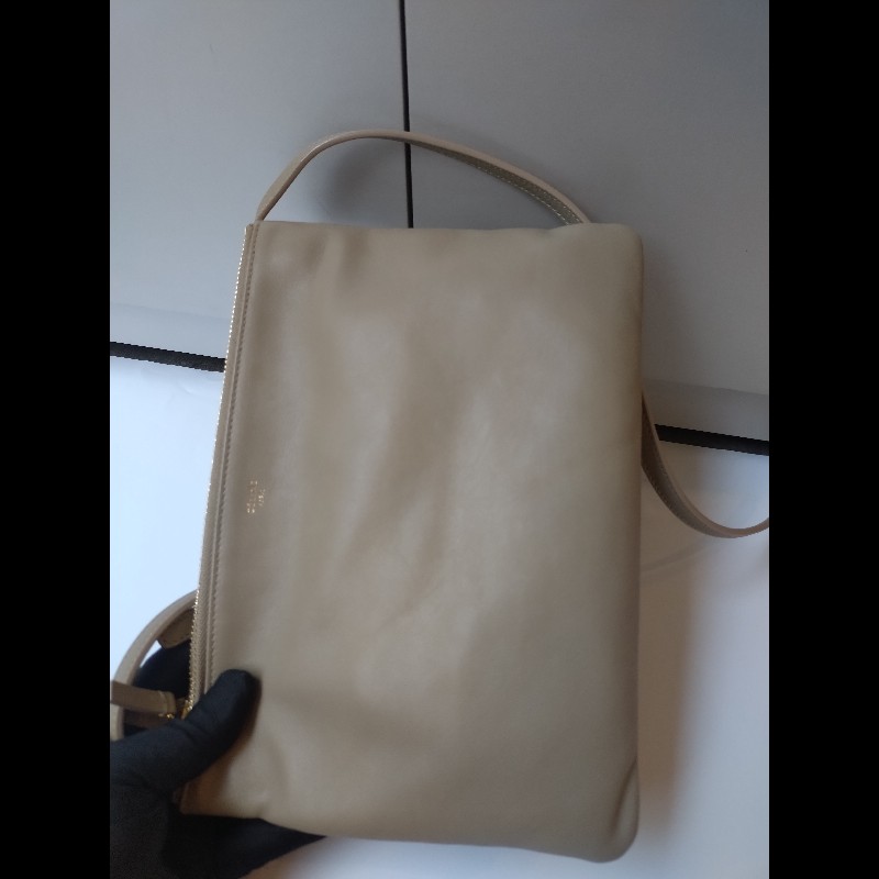 Celine 灰駝皮三層拉鍊斜背包-5