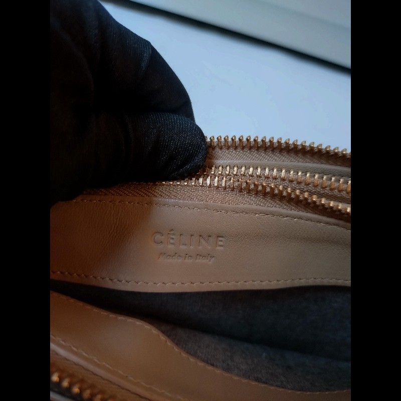 Celine 灰駝皮三層拉鍊斜背包-15