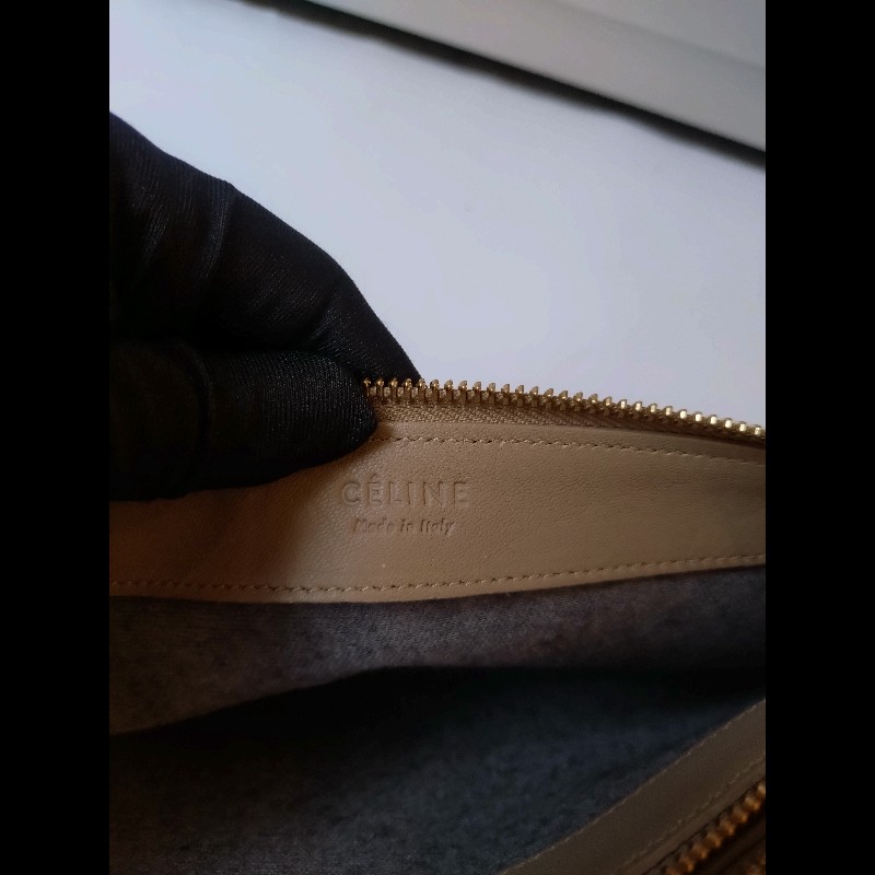 Celine 灰駝皮三層拉鍊斜背包-18