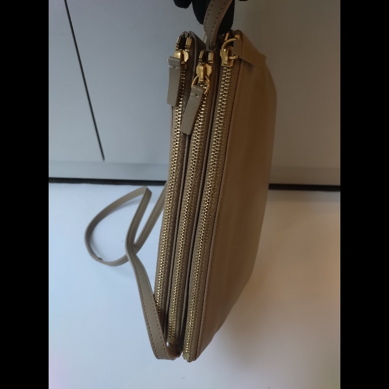 Celine 灰駝皮三層拉鍊斜背包-22