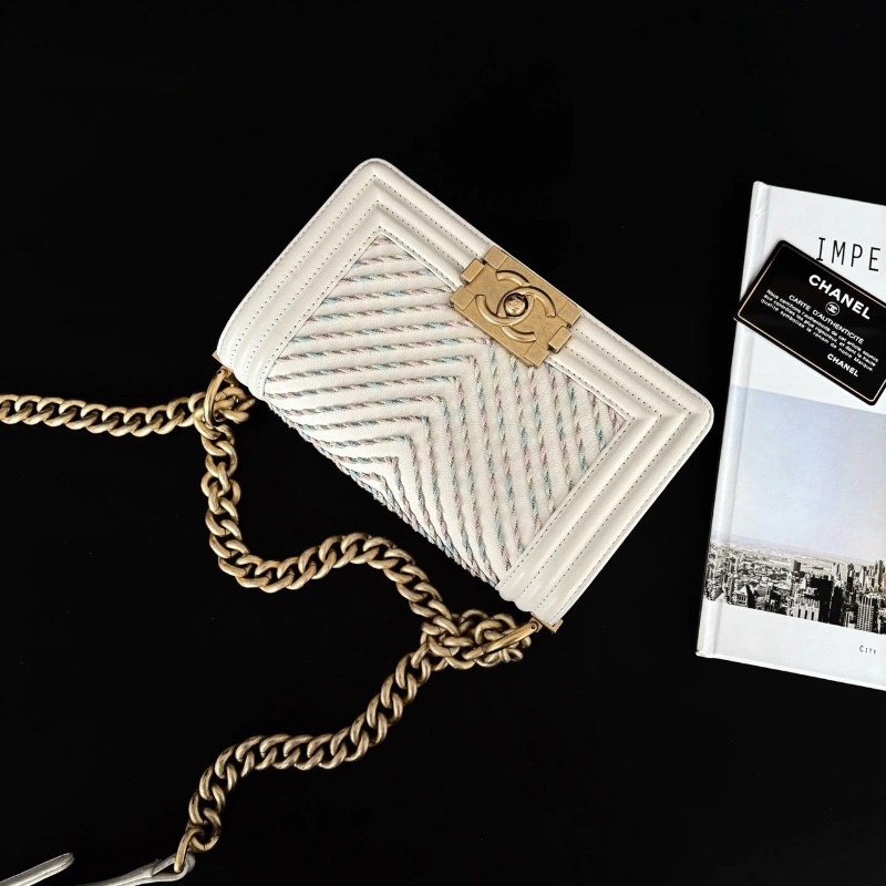chanel 限量彩線斜紋 白金 小號 leboy白雪公主配馬卡龍彩線20*12 98新保卡塵袋-1