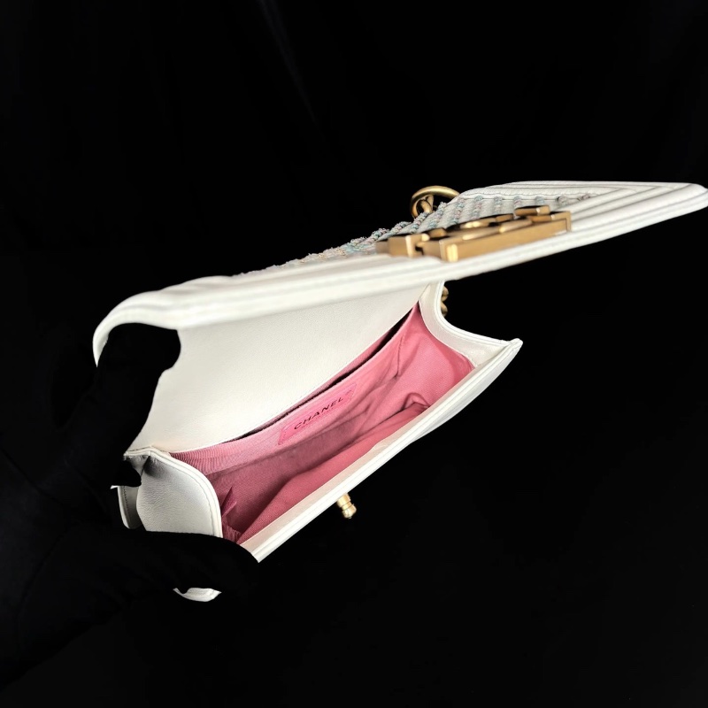 chanel 限量彩線斜紋 白金 小號 leboy白雪公主配馬卡龍彩線20*12 98新保卡塵袋-2