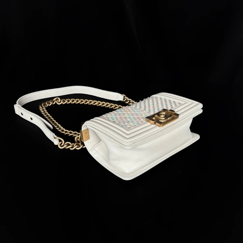 chanel 限量彩線斜紋 白金 小號 leboy白雪公主配馬卡龍彩線20*12 98新保卡塵袋-3