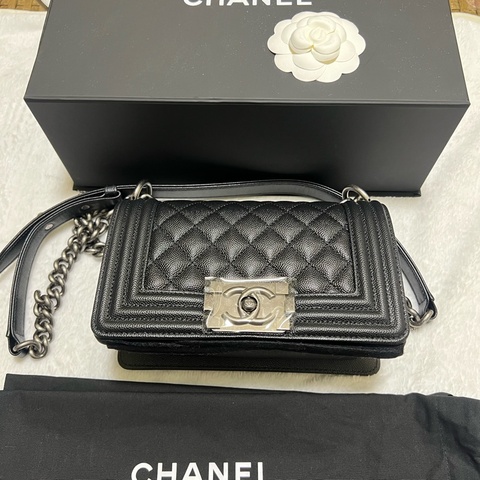 chanel leboy 荔枝牛皮 黑銀仿舊配 S號 小號