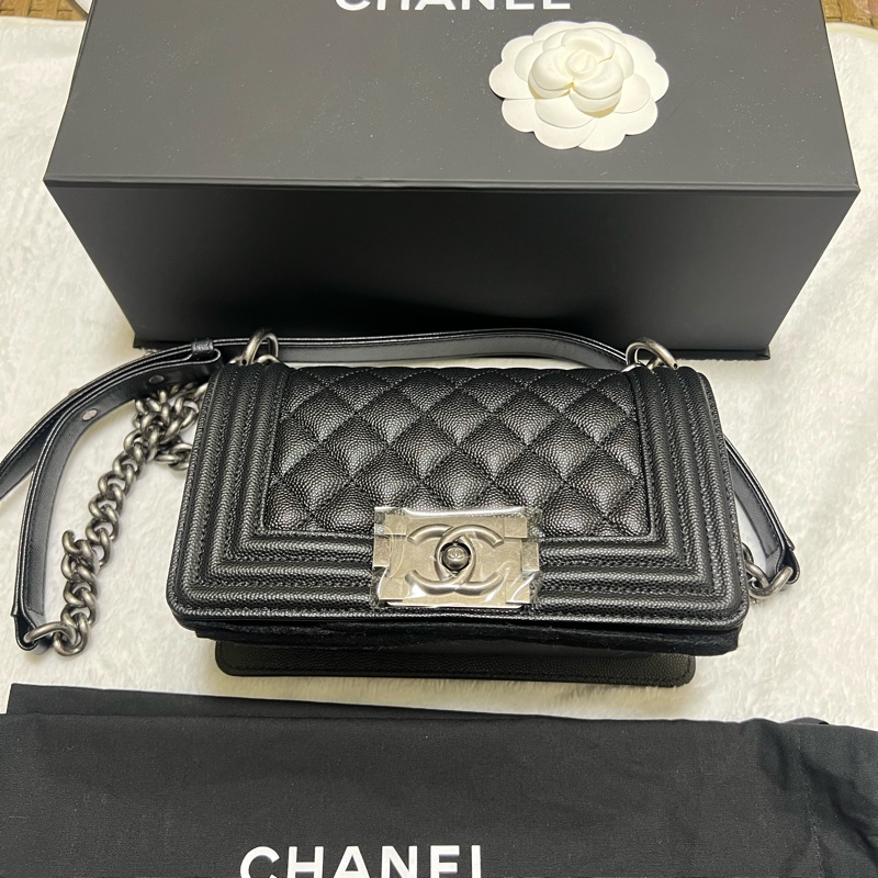 chanel leboy 荔枝牛皮 黑銀仿舊配 S號 小號-0
