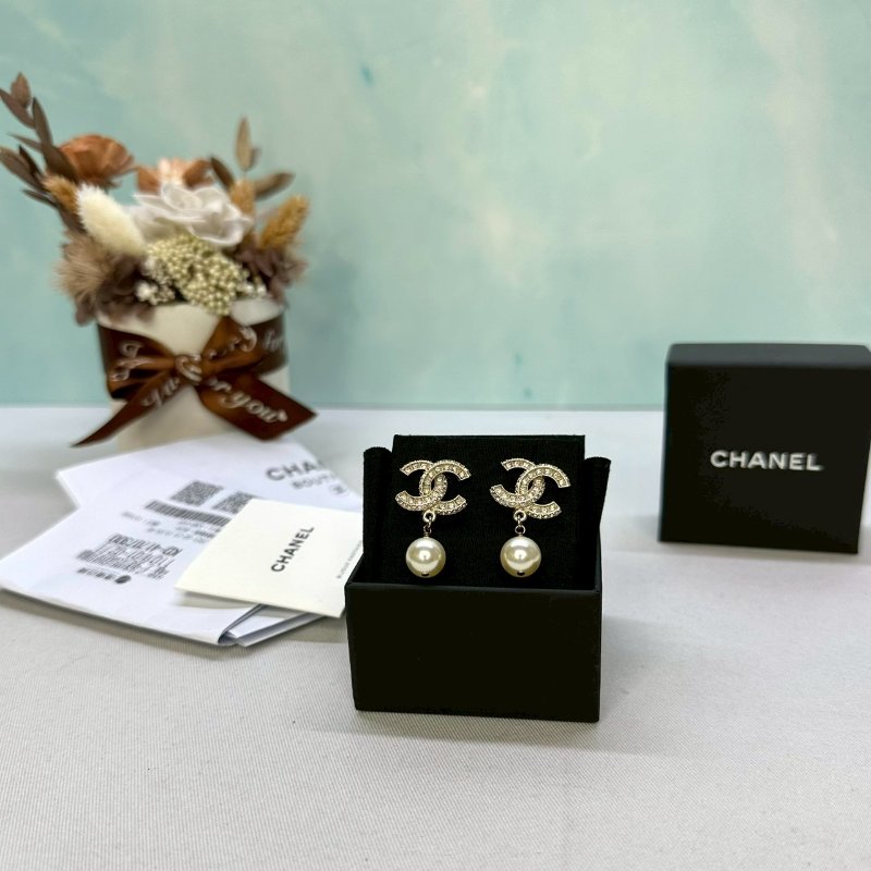 CHANEL 水鑽珍珠耳環-1