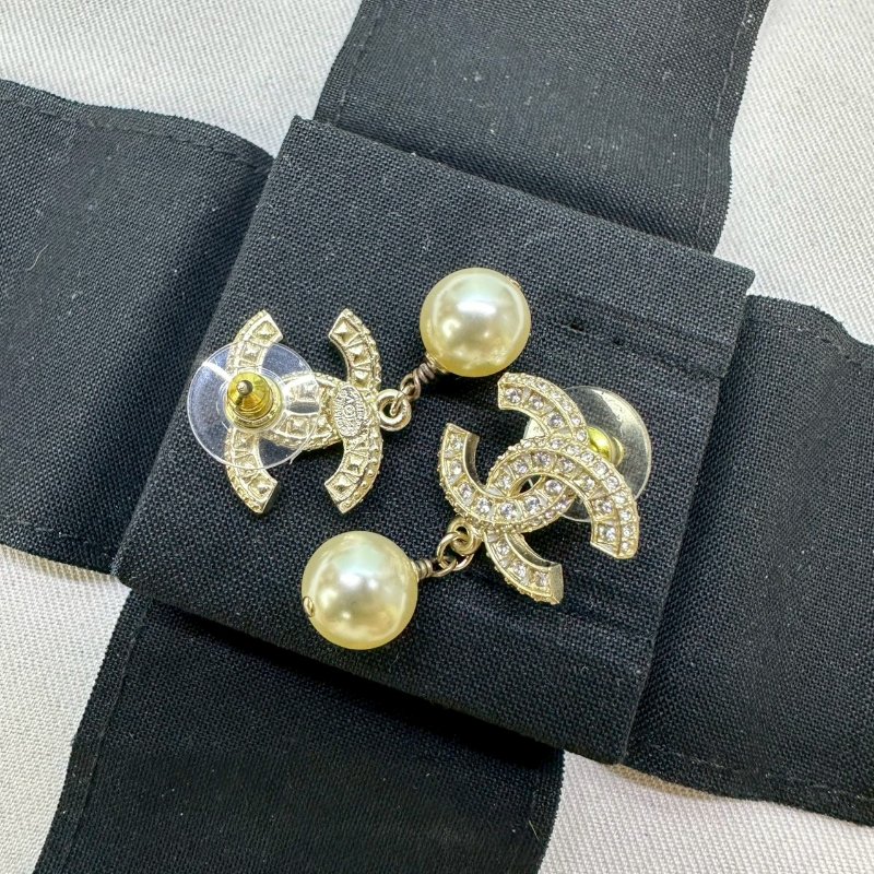 CHANEL 水鑽珍珠耳環-3