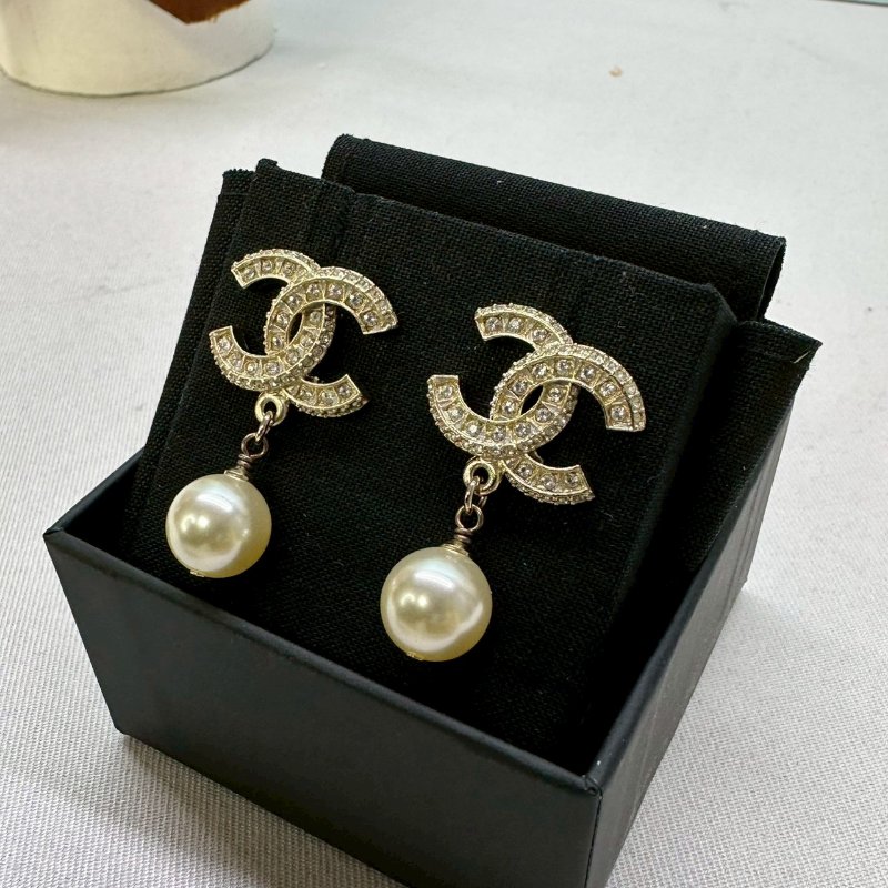 CHANEL 水鑽珍珠耳環-4