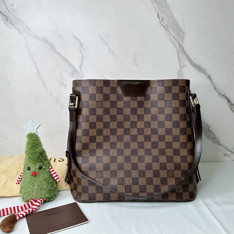 LV 棕色棋盤托特包-0