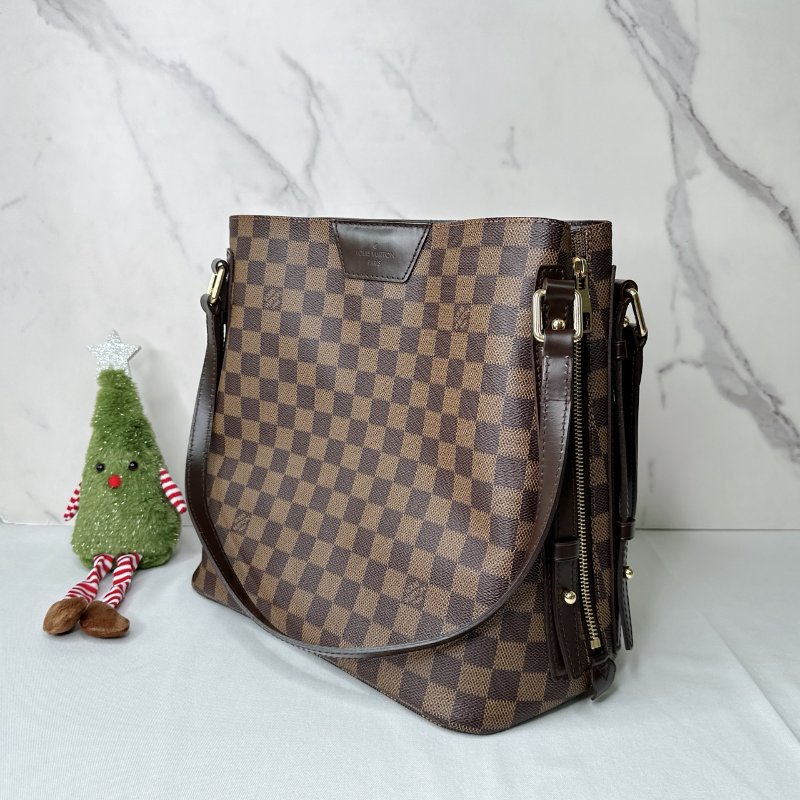 LV 棕色棋盤托特包-2