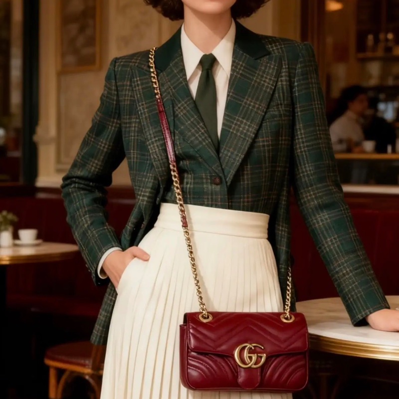 gucci marmont22 紅金 牛皮鏈條包22*13 全新閒置配件塵袋-0
