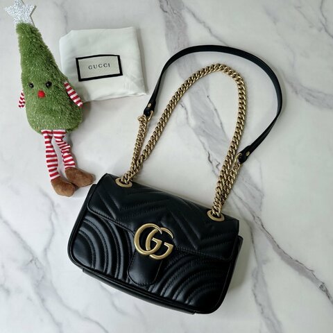 GUCCI Marmont黑金鏈帶包