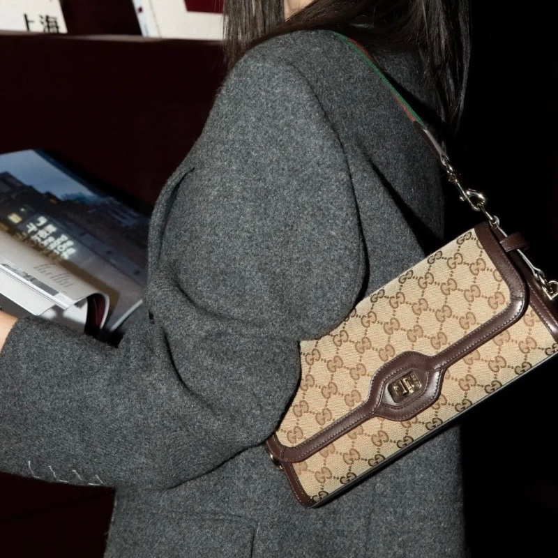 gucci 新款 Luce Bag 老花 法棍 腋下包27*12, 全新配件肩帶塵袋-0