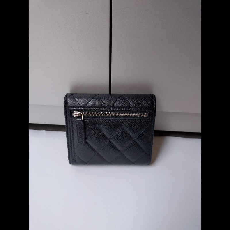 Chanel 金雙C黑荔枝皮三折短方夾-1