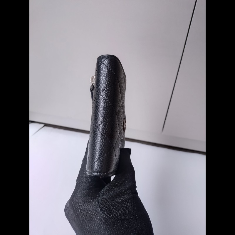 Chanel 金雙C黑荔枝皮三折短方夾-5