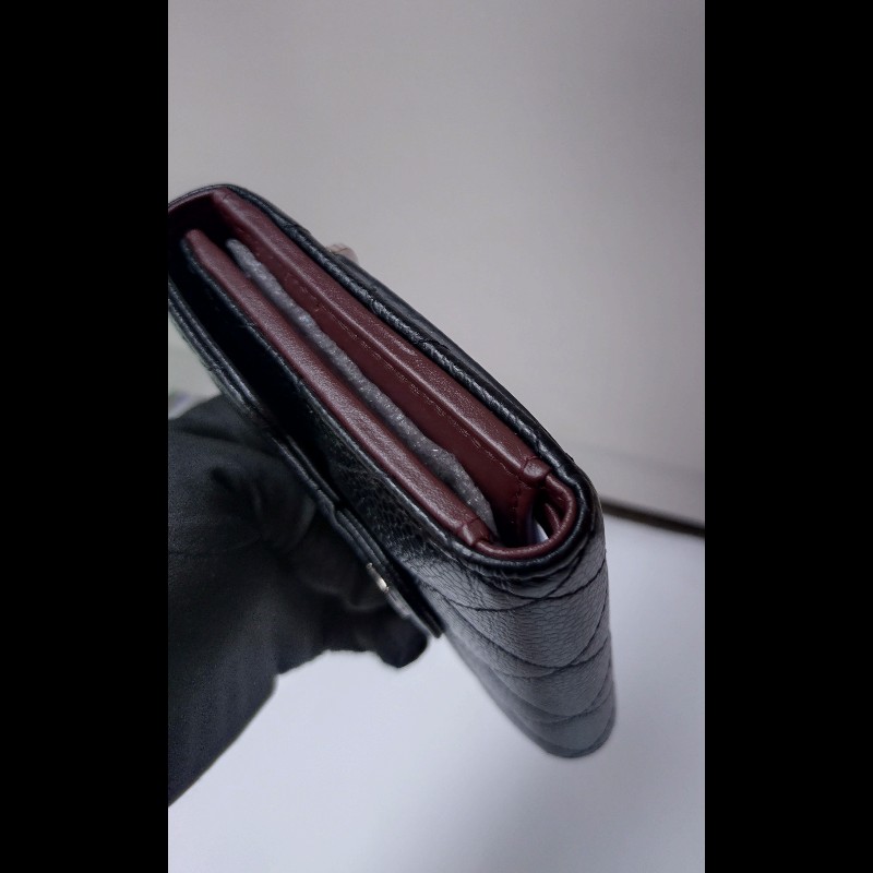 Chanel 金雙C黑荔枝皮三折短方夾-6