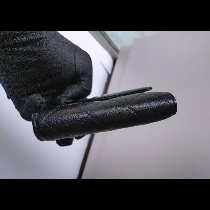 Chanel 金雙C黑荔枝皮三折短方夾-10