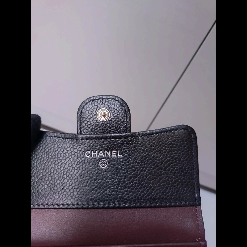 Chanel 金雙C黑荔枝皮三折短方夾-17