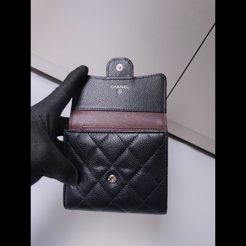Chanel 金雙C黑荔枝皮三折短方夾-18