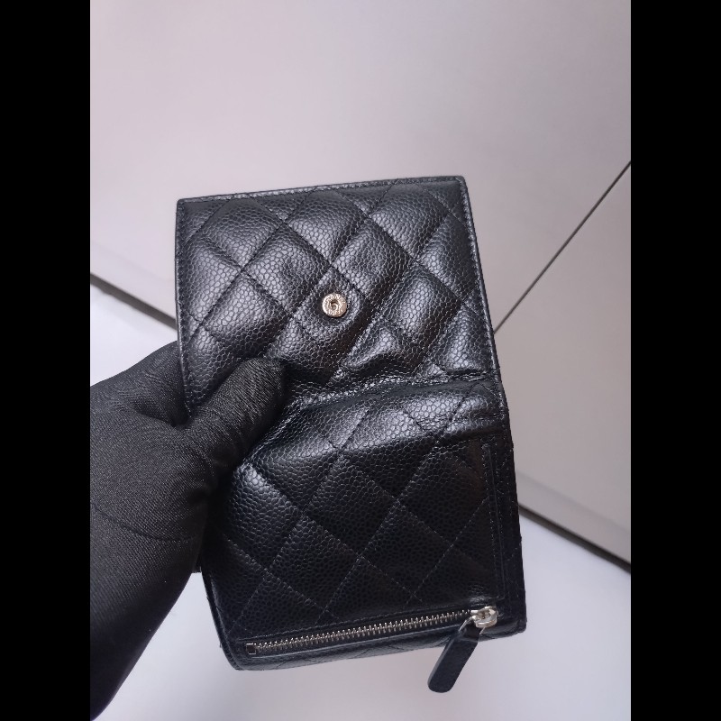 Chanel 金雙C黑荔枝皮三折短方夾-20