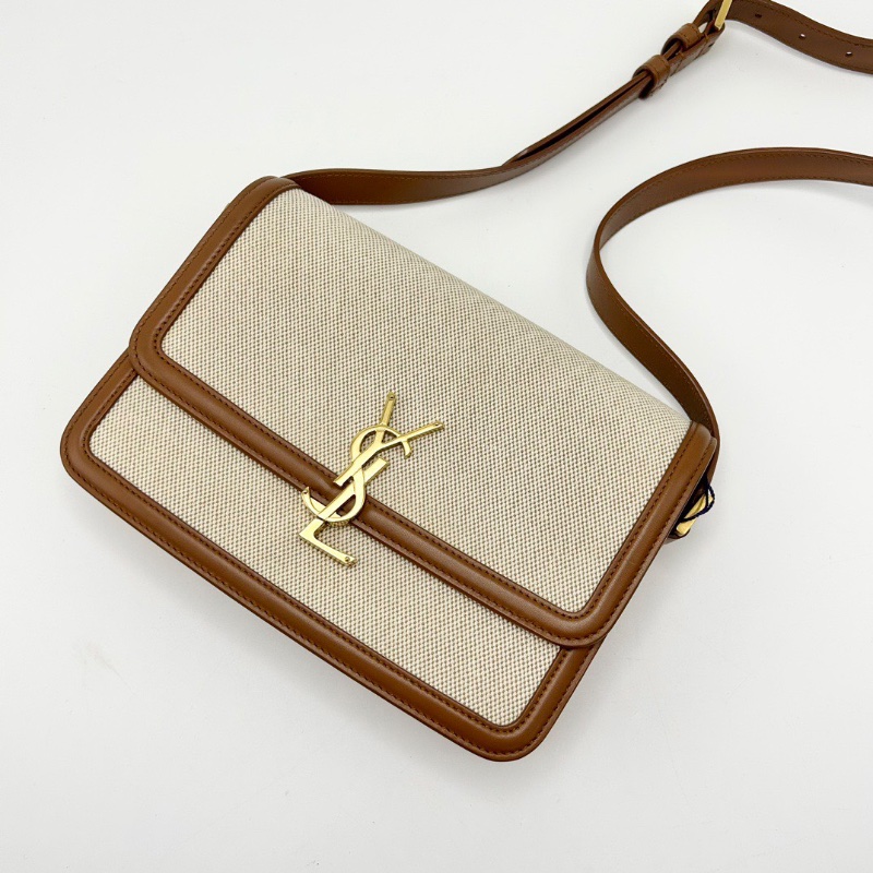 YSL Solferinobox奶茶色金扣拼帆布豆腐包23*16*5 98新配件塵袋-3