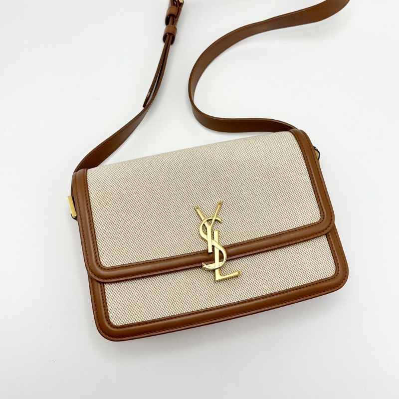 YSL Solferinobox奶茶色金扣拼帆布豆腐包23*16*5 98新配件塵袋-5