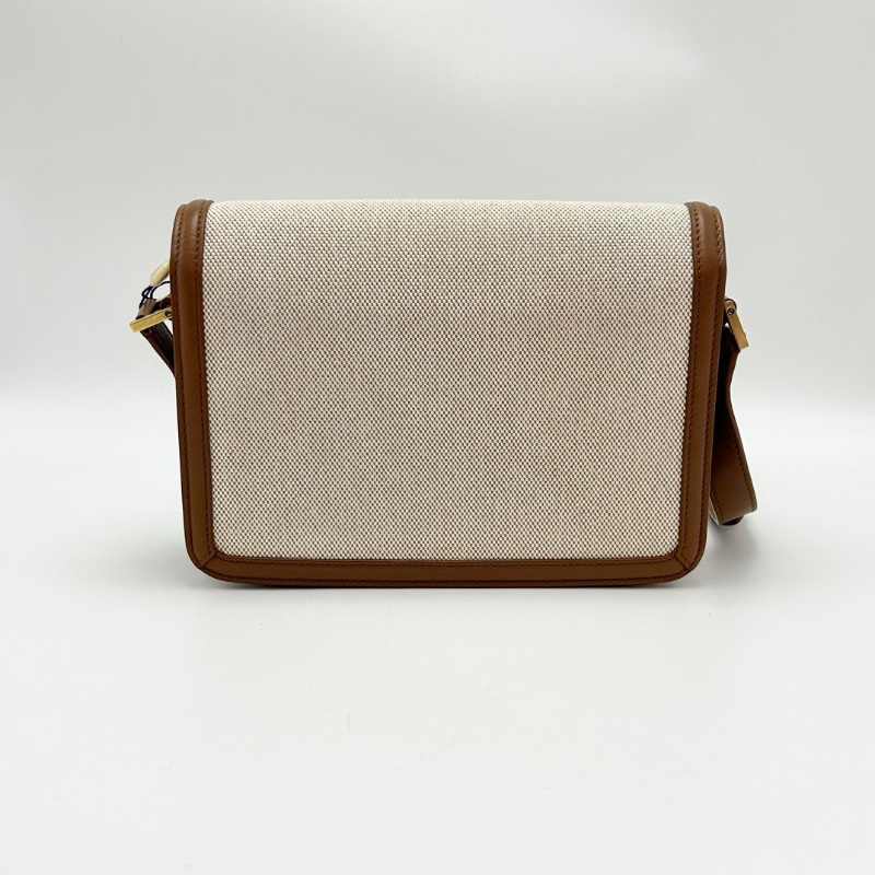 YSL Solferinobox奶茶色金扣拼帆布豆腐包23*16*5 98新配件塵袋-6