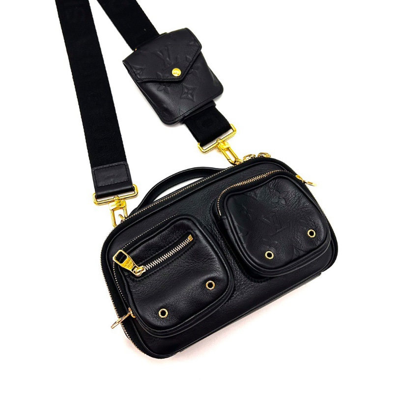 LV UtilityCrossbody黑金 壓花手提肩背斜背炸藥包芯片款20*13.5*5.5 98新配件塵袋-5