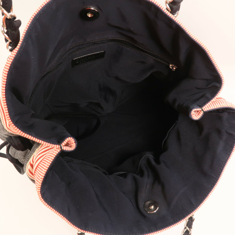 CHANEL 牛仔布/帆布Totebag銀扣鏈帶肩背袋-4