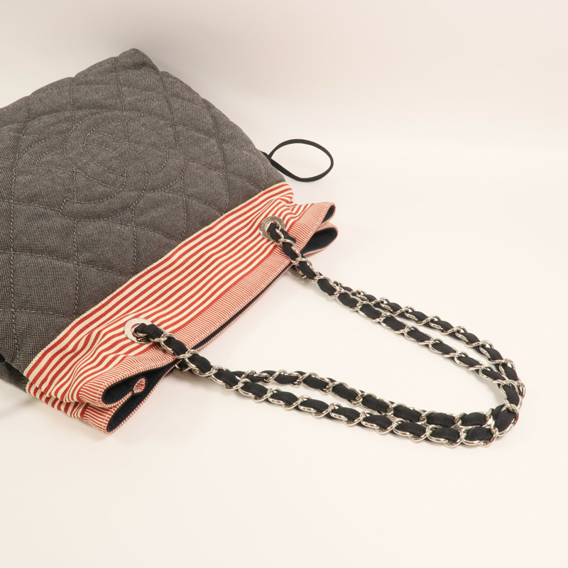 CHANEL 牛仔布/帆布Totebag銀扣鏈帶肩背袋-7