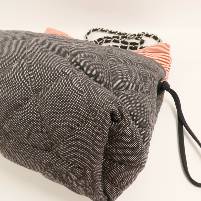 CHANEL 牛仔布/帆布Totebag銀扣鏈帶肩背袋-8