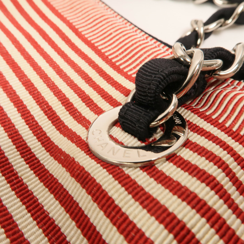 CHANEL 牛仔布/帆布Totebag銀扣鏈帶肩背袋-12