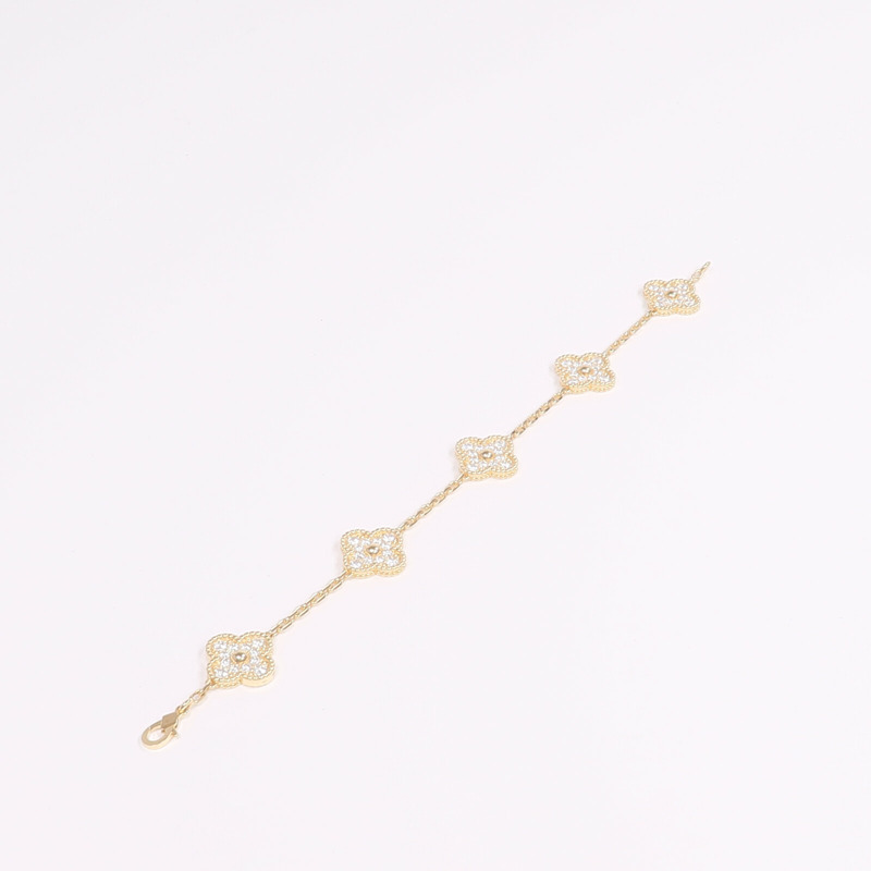 Van Cleef & Arpels 18K黃金Vintage Alhambra Bracelet 5 Motifs鑽石手鏈-6