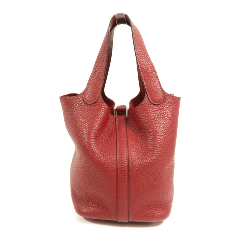 HERMES Clemence皮革Picotin PM銀扣手挽袋Rouge Grenat-1