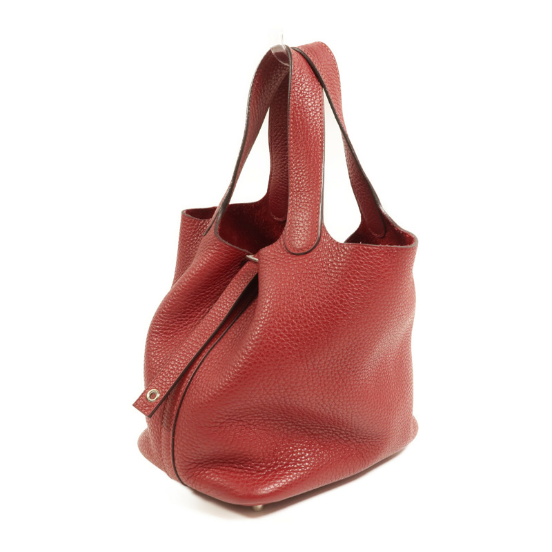 HERMES Clemence皮革Picotin PM銀扣手挽袋Rouge Grenat-2