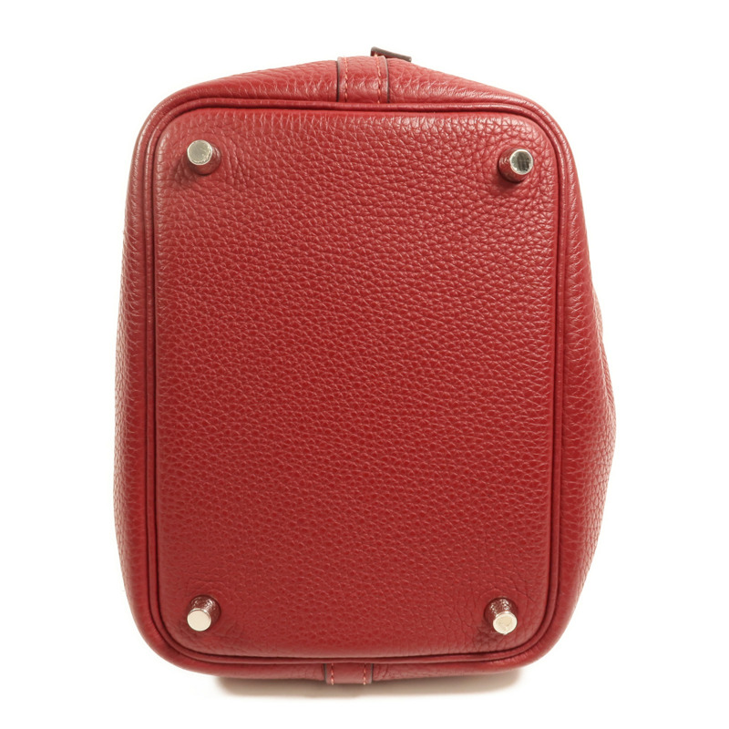 HERMES Clemence皮革Picotin PM銀扣手挽袋Rouge Grenat-3