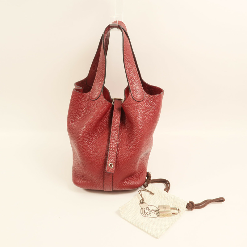 HERMES Clemence皮革Picotin PM銀扣手挽袋Rouge Grenat-9