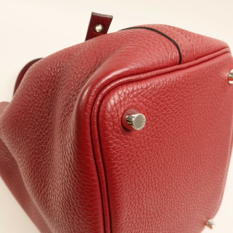 HERMES Clemence皮革Picotin PM銀扣手挽袋Rouge Grenat-11
