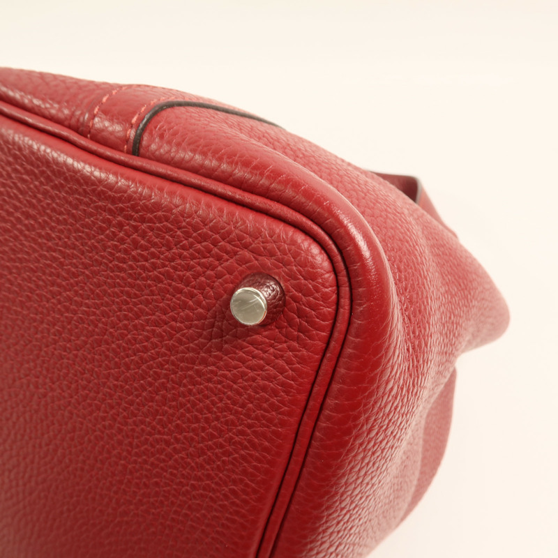 HERMES Clemence皮革Picotin PM銀扣手挽袋Rouge Grenat-12