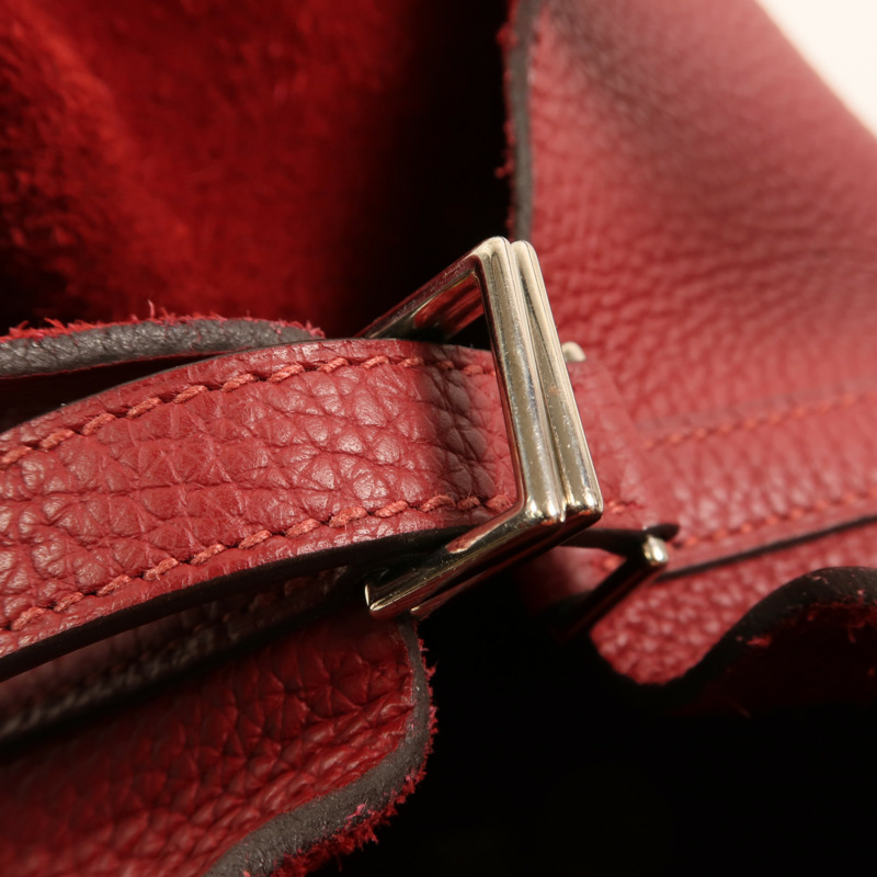 HERMES Clemence皮革Picotin PM銀扣手挽袋Rouge Grenat-14