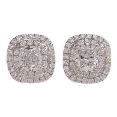 TIFFANY＆CO PT950鉑金Cushion Double Soleste Earrings鑽石耳環