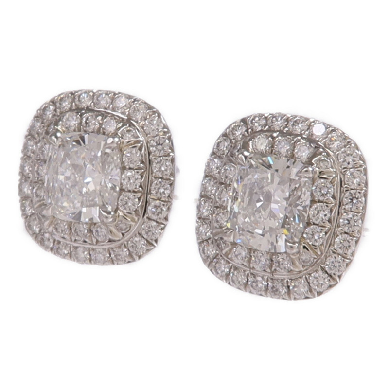 TIFFANY&CO PT950鉑金Cushion Double Soleste Earrings鑽石耳環-1