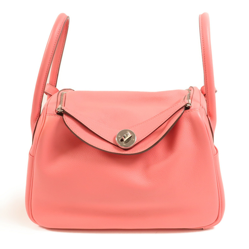 HERMES Evercolor皮革Lindy 26銀扣手挽肩背兩用袋Rose Azalee-0