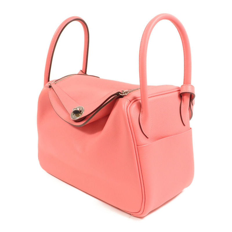 HERMES Evercolor皮革Lindy 26銀扣手挽肩背兩用袋Rose Azalee-2